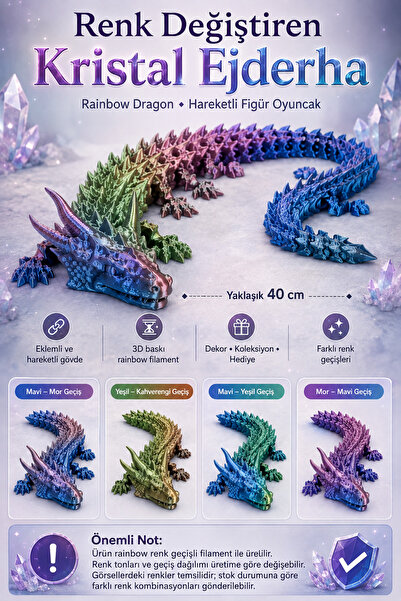 Milena Life Rainbow Dragon Eklemli Hareketli 3D Baskı Figür, Renk Değiştiren ...