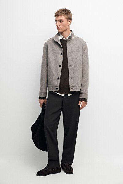 Massimo Dutti Dik yaka yün karışımlı çift kumaş ceket