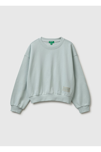 United Colors of Benetton Girl's Aqua Green Ribbed Long Sleeve Crew Neck Swea...