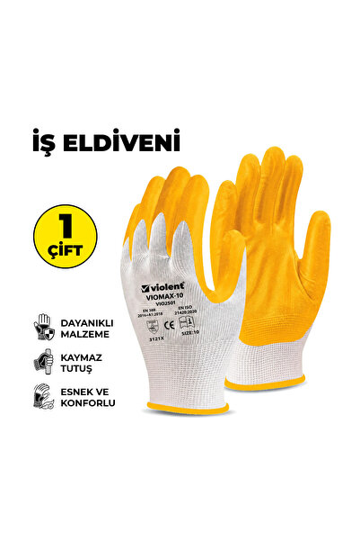 VİOLENT Viomax 2501 Nitril Örme İş Eldiveni No:10 Sarı Beyaz Tek Çift