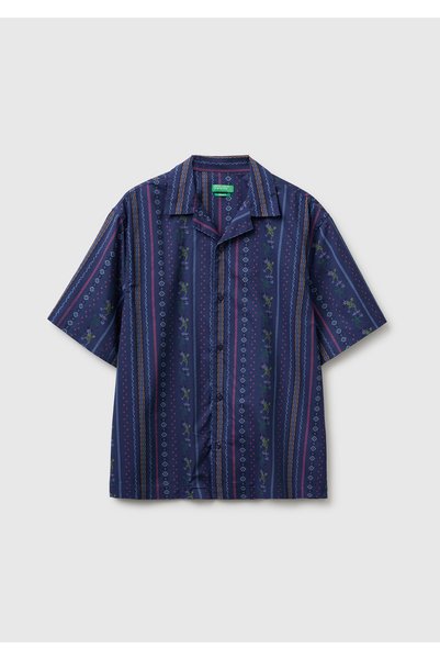 United Colors of Benetton Men's navy blue 100% cotton all-over print regular ...