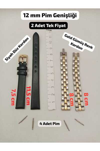 Brality 12 mm Uyumlu Kol Saati Kordonu, SİYAH Renk Düz Model Tasarım , GÜMÜŞ ...