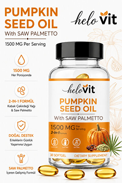 Helovit Pumpkin Seed & Saw Palmetto (Omega 3-6-9) Saç Vitamini, Magnezyum, Do...