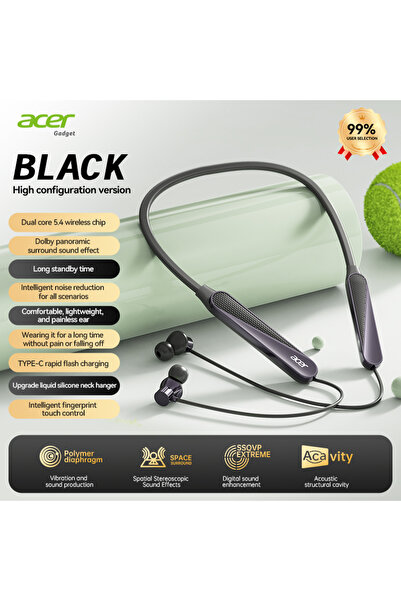 choice2 سماعة رأس لاسلكية بلوتوث Acer Ohr561 سوداء اللون، تُعلق حول الرقبة، م...