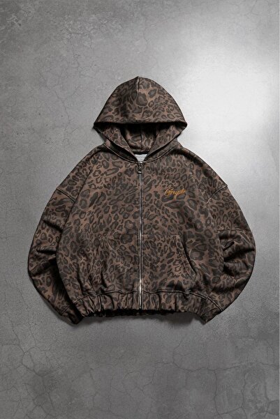 Crupt Studio Havoc Leopard Erkek Crop Zip Hoodie Ceket