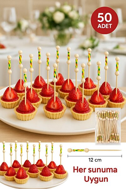 Open Home Concept 50-Pack - 12 cm Decorative Bamboo Toothpicks with Yellow Br...