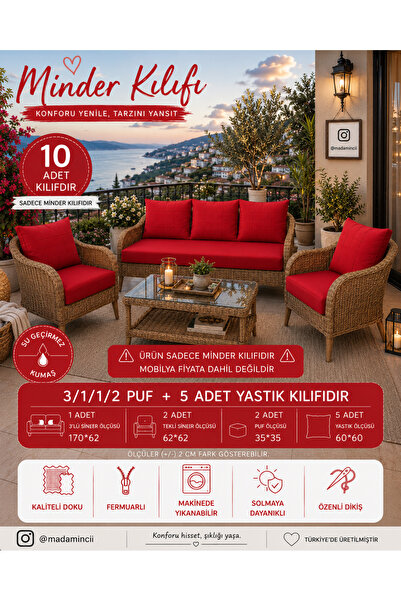 MADAMİNCİ Rattan Bahçe Mobilyası Minder Kılıf Takımı Balkon Minderi Su İtici ...