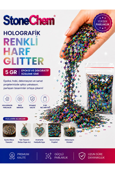 stonechem Holografik Harf Glitter 5 gr Epoksi ve Dekoratif Süsleme Simi
