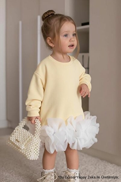 Le Mabelle Yellow Ruffled Hem Girls' Dress - Alix