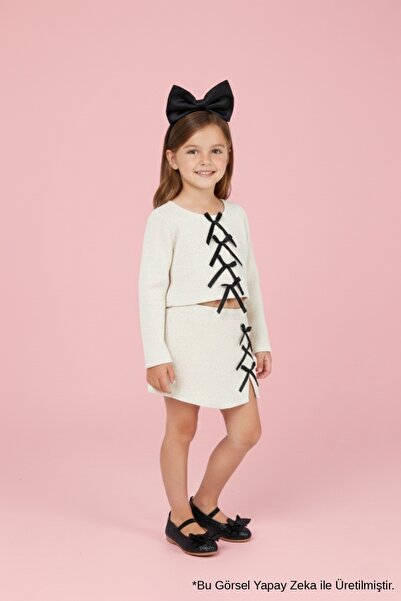 Le Mabelle Cream Bow Detailed Girls' Skirt Jacket Set - Silvana