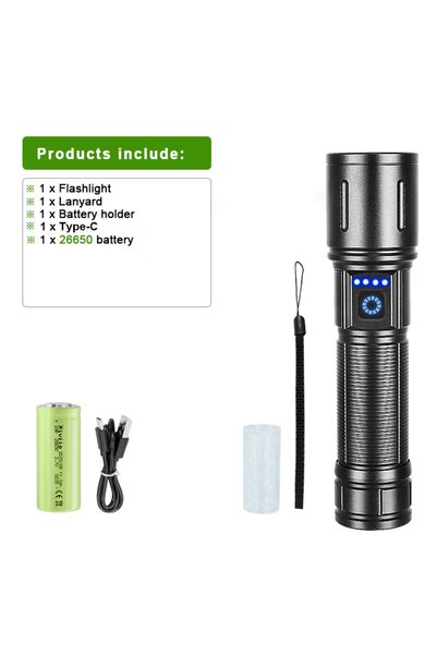 Choice1 26650 battery 990000000LM LED Strong Light Flashlight Portable Rechar...