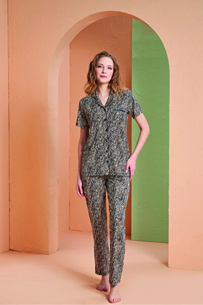 PJS 27034 طقم بيجامة نسائي بأزرار أمامية