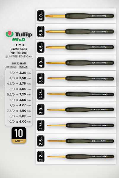 Tulip Etimo MIND - 10'lu Set- Elastik Silikon Saplı Yün Tığ - 10 Adet Etimo Tığ