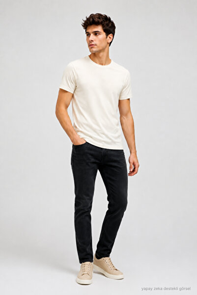penyebizden Μπλουζάκι-κρέμα για ανδρικό Basic Regular Fit 100% Cotton Crew Neck