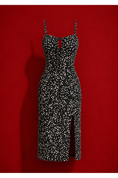 ŞERİCE Elegant Dress with Thin Straps and Slit Detail