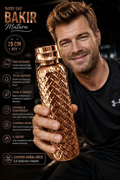 gulflower nude 100% Copper Handmade Water Flask 700 ml Very Useful for Health Copper Water Bottle Copper Thermos Copper Flask