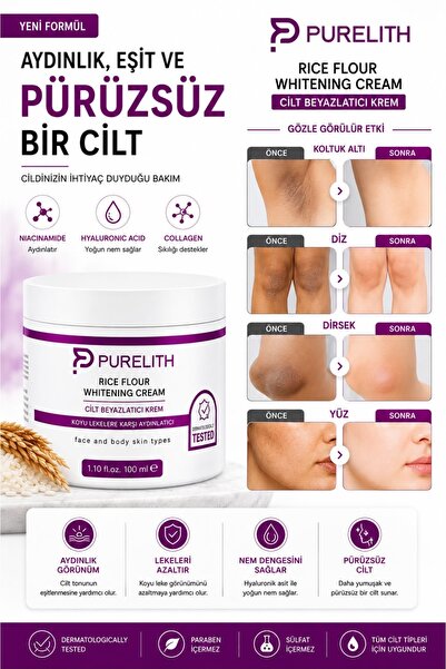 Purelith Cilt beyazlatici koltuk altı diz-dirsek ve genital bölge cilt tonu e...