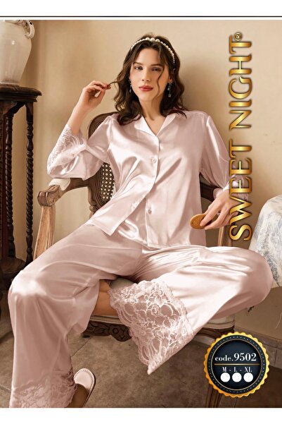 SATTENS DANTELLİ ŞIK MODEL ÇEYİZLİK KUTULU SATEN PİJAMA TAKIMI- SWEET NİGHT