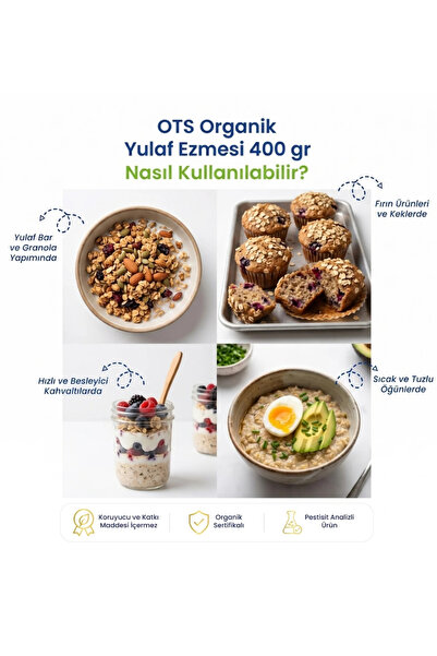 OTS Organik Yulaf Ezmesi 400 gr (Organik Sertifikalı, Pestisit Analizli)