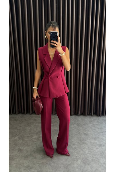 ZF BUTİK Double-Breasted Collar with Pleated Detail Two-Piece Suit