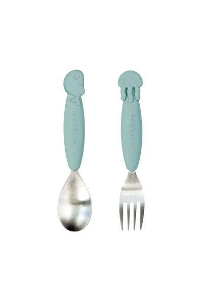 Done By Deer - Sea Friends - Stainless Steel Fork & Spoon Set - Blue