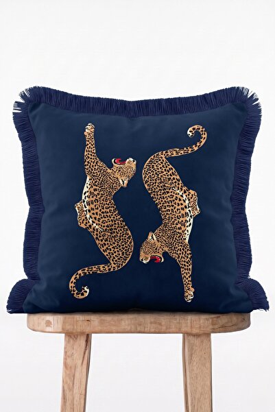 IdeCraft Double Leopard Pattern Navy Blue Throw Pillow Cover - Navy Blue Frin...