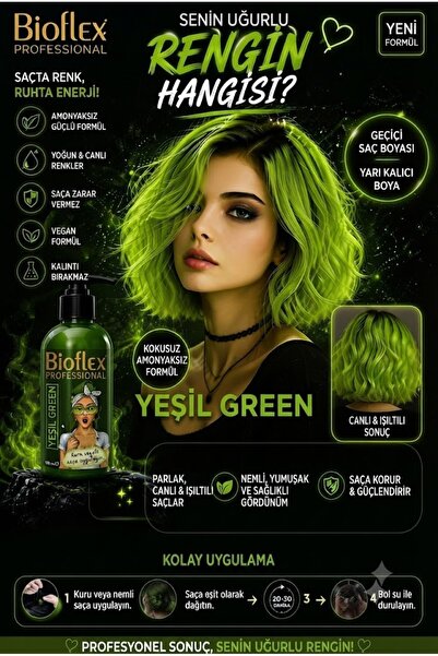 Bioflex Amonyaksız Color Renkli Saç Boyası Balyaj Boya Yeşil Geçici Renkli Sa...