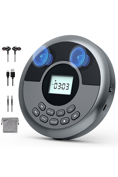 Choice Grey Portable cd walkman with bluetooth transimitting cd player portab...