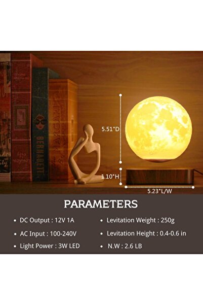 Choice EU PLUG WHITE Levitating Moon Lamp, Magnetic Floating Moon Lamp Spinni...