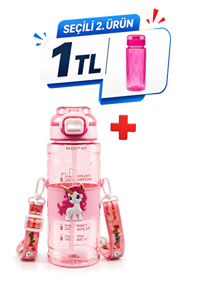 M&B WATER BOTTLE Hello Unicorn Motifli Pipetli Çocuk Matarası - 800 ML Kilitl...