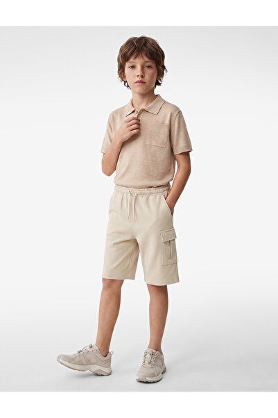 Koton Beli Lace-Up Cotton Shorts with Flap Pockets