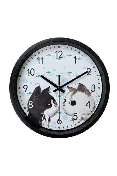 Choice 8 inch 1013 Cute Black Cat White Cat Design Wall Clock, 8-Inch Home Mu...