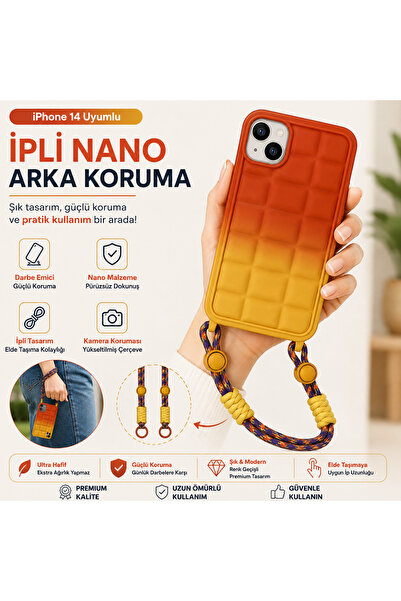 Nettech iPhone 14 Askılı Silikon Kılıf Boyun Askılı Telefon Kılıfı