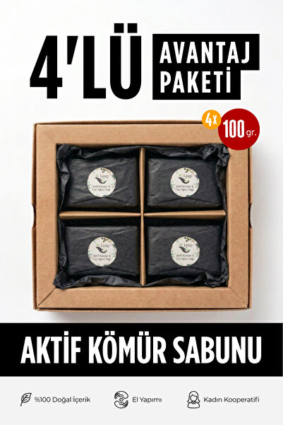 Aktif Kömür & Çay Ağacı Yağı Sabunu 4'lü Ekonomik Paket | 4x100 gr