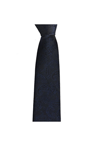 Brianze Men's Navy Blue Shawl Pattern Slim Tie 444Gkc033