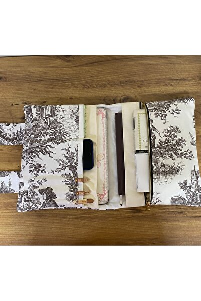 GÖKDAĞ BEDDING Fermuarlı Kahverengi Desenli El Yapımı Tablet Kılıfı Organizer...