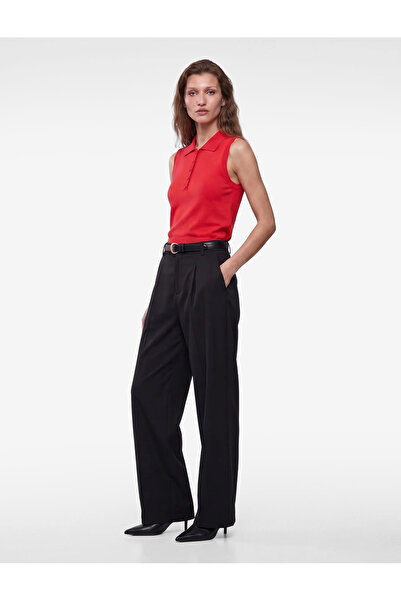 Koton Tricou cu guler polo, fără mâneci, cu detaliu cu jumătate de nasture, d...