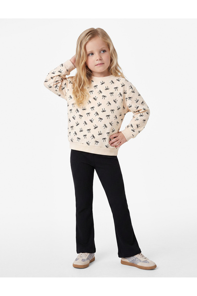Koton Cotton Long Sleeve Crew Neck Printed Ribbon Bow Sweatshirt