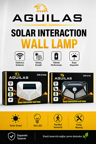 AGUILAS Geniş Açılı Solar 100 LED 3 Modlu Hareket Sensörlü Güneş Enerjili Bah...