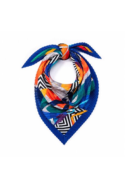 Axesoire 13741-1 Mix Desenli Çok Renkli Pliseli Saten Bandana Fular 50x50 cm