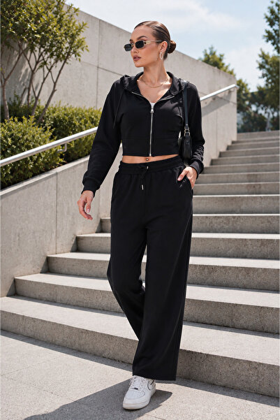 ŞİMAL Women's Zipper Detailed Hooded Modal Set 265055 -