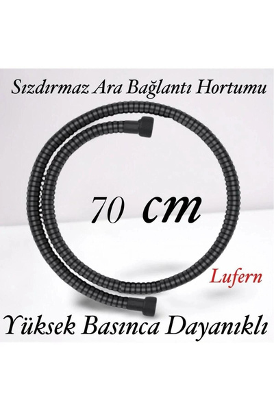 Lufern 70 cm Siyah Kısa Tepe Ara Duş Hortumu Spiral Robot Bağlantı Örgü Dayan...