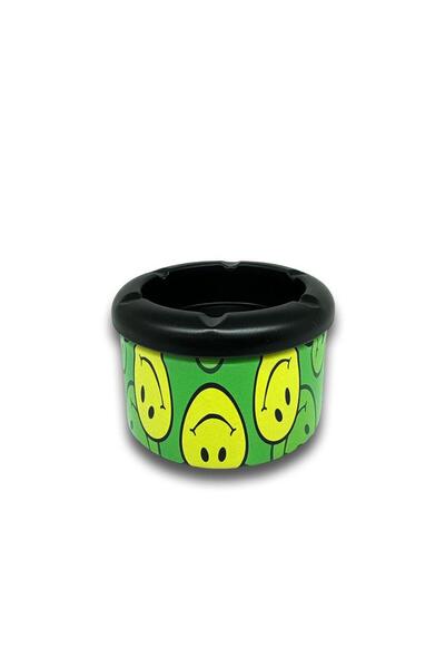 Atomic Smiley Pattern Metal Mini Cigarette Ashtray Green 8cm