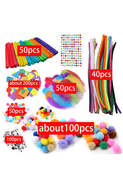 Choice A Kids Creative Plush Stick Pompoms Rainbow Colors Feather Eyes Sticke...