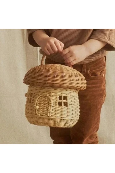 Choice1 Dark Khaki Handmade Mushroom Basket Bag Rattan Woven Baskets Straw St...