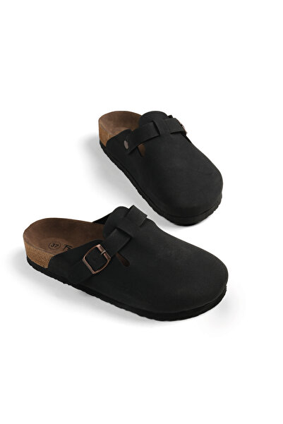 Tonny Black Women's Black Comfortable Closed-Front Single Buckle Slippers