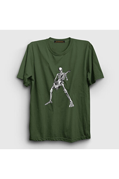 Presmono Unisex kaki skelet gitarista muzika rok T-shirt 339807tt