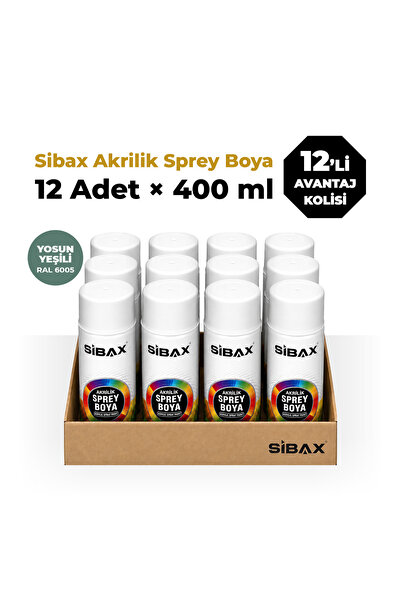 Sibax Sprey Boya Parlak Yosun Yeşili (Ral 6005) - 400 ml (12 Adet)