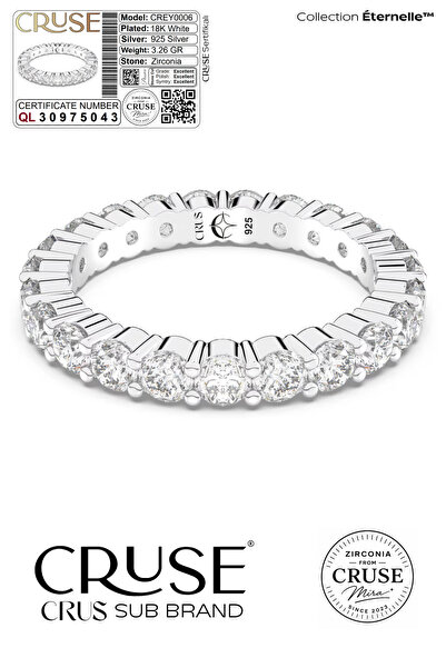 Cruse 925 Ayar Gümüş Tamtur Yüzük 18 Ayar Beyaz Altın Kaplama Işıklı Kutu