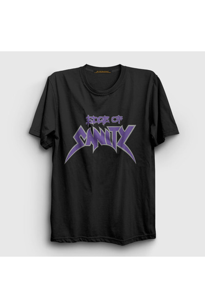 Presmono Unisex Black Logo Metal Edge of Sanity T-Shirt 560467Tt